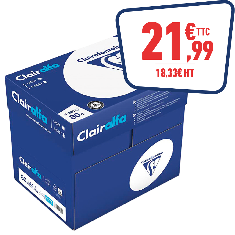 CARTON DE 5 RAMETTES DE 500 FEUILLES PAPIER BLANC - A4 - 80 GR