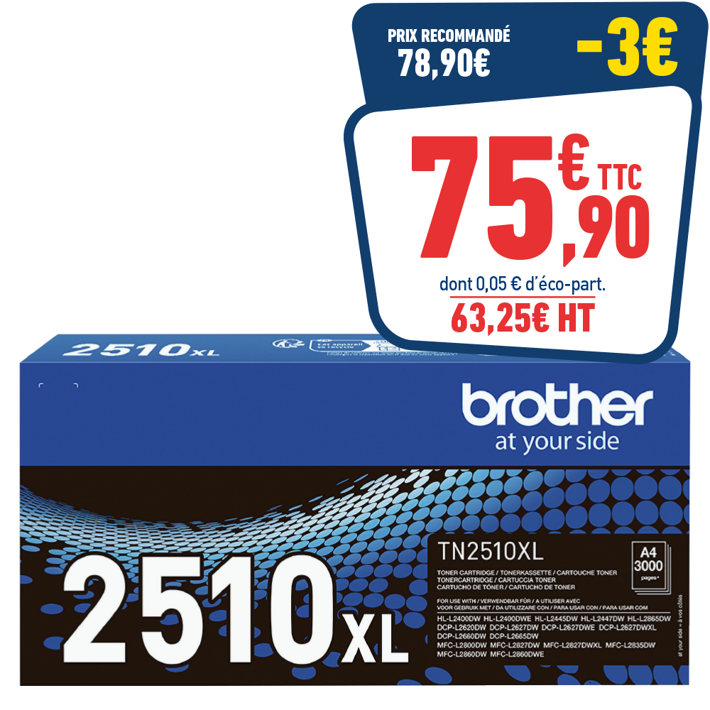 CARTOUCHE LASER BROTHER TN-2510XL NOIR