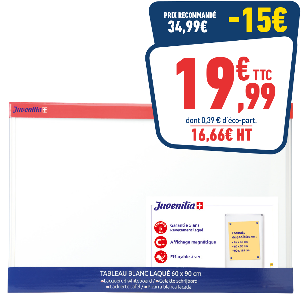 Tableau blanc laqué magnétique 60 X 90 cm