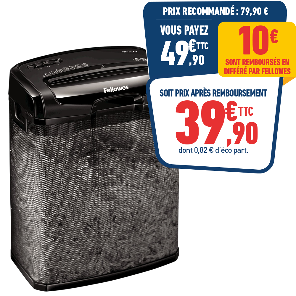 DESTRUCTEUR FELLOWES 7CM COUPE CROISÉE 7F