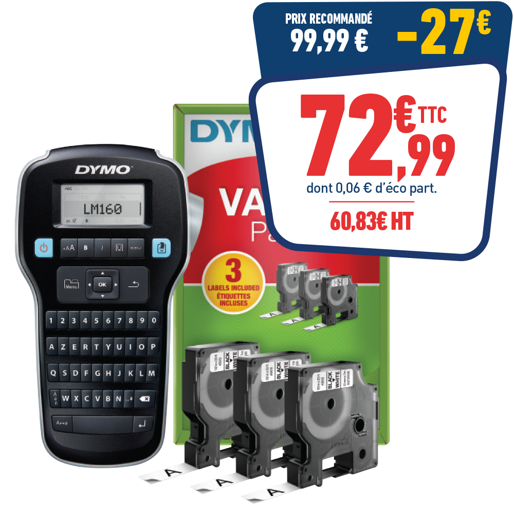 PACK ÉTIQUETEUSE PORTABLE DYMO + 3 RUBANS