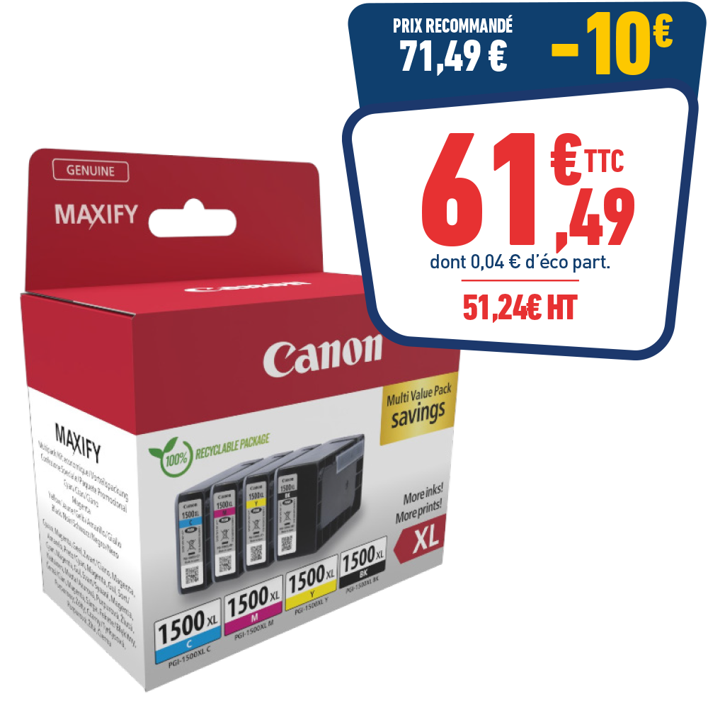 PACK DE 4 CARTOUCHES D'ENCRE CANON PGI-1500XL