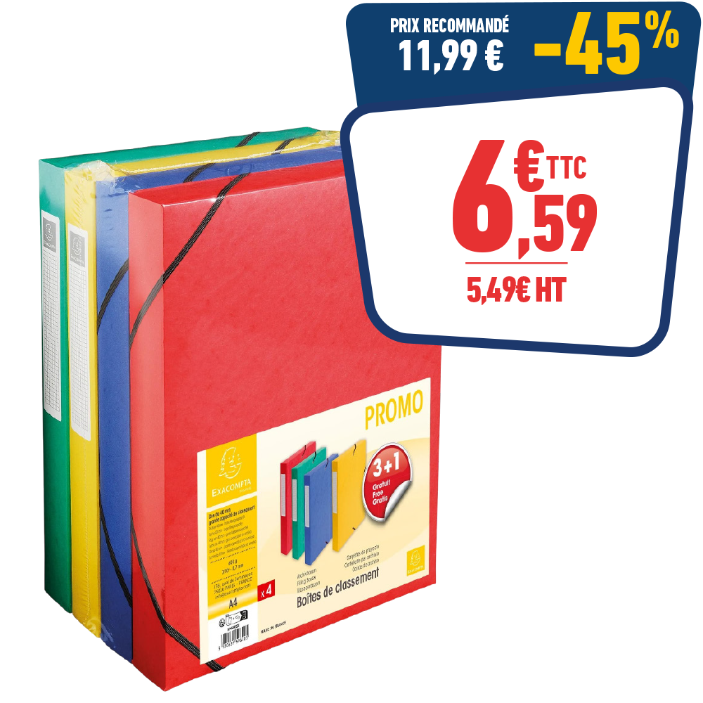 4 BOÎTES DE CLASSEMENT - DOS 40 MM - A4
