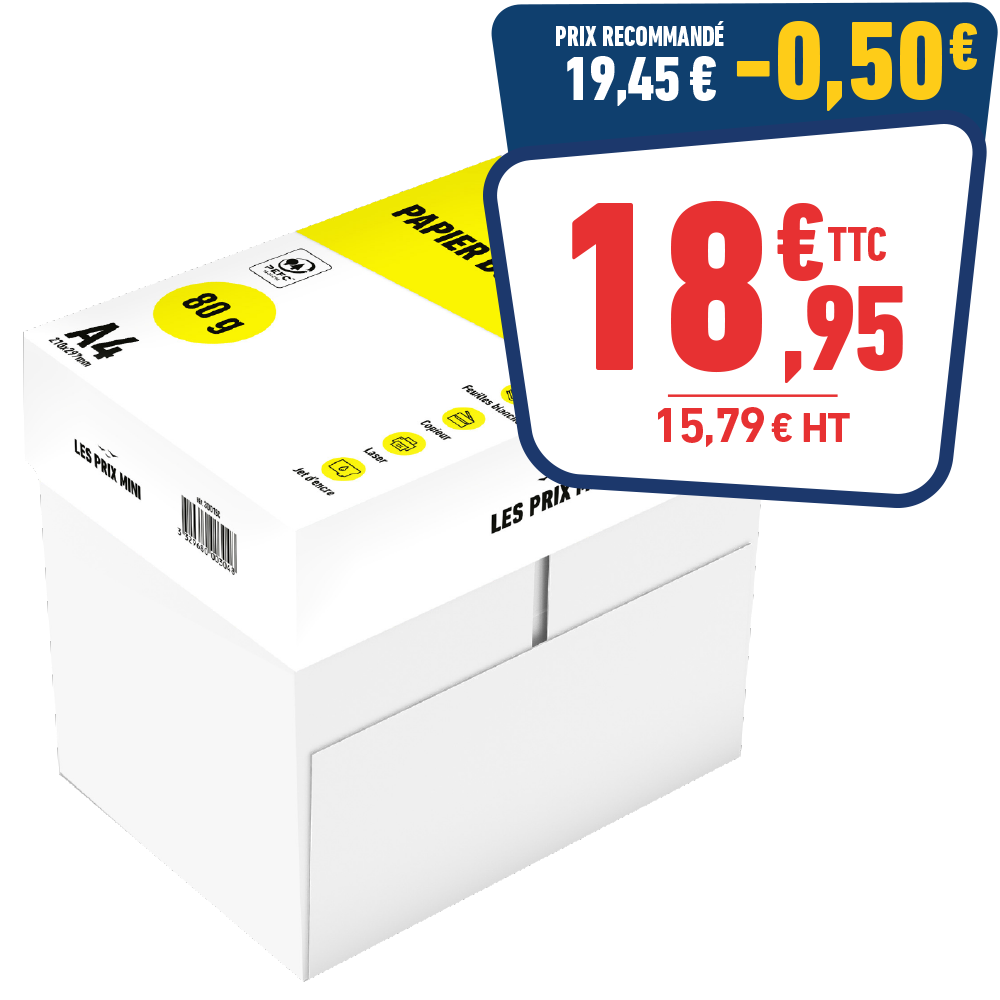 CARTON DE 5 RAMETTES DE 500 FEUILLES PAPIER BLANC