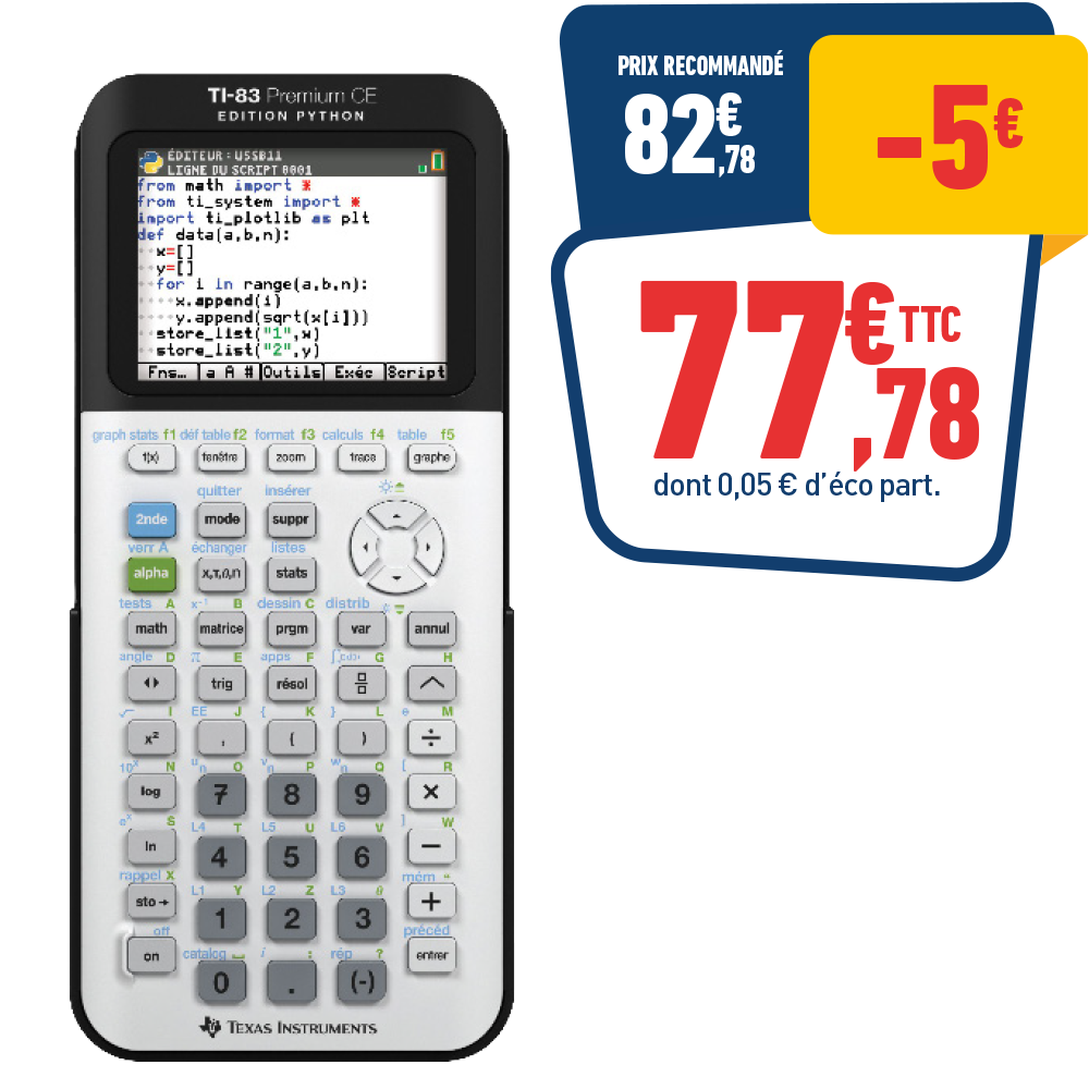 CALCULATRICE TEXAS INSTRUMENTS TI-83 PREMIUM CE PYTHON
