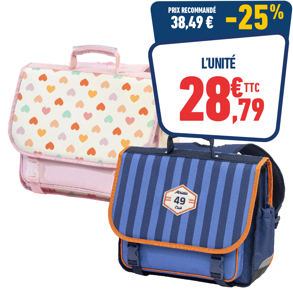 CARTABLE MOTIF CŒURS OU RAYURES