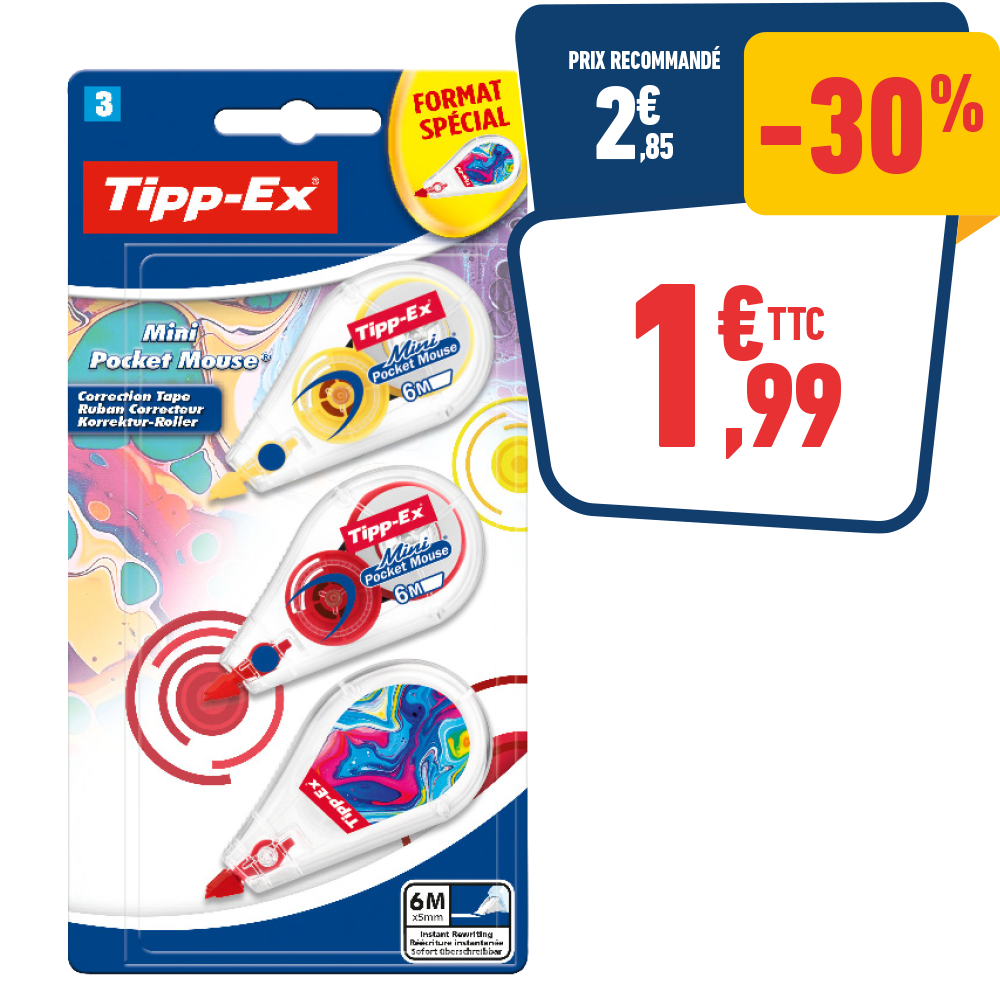 3 CORRECTEURS TIPPEX POCKET MOUSE