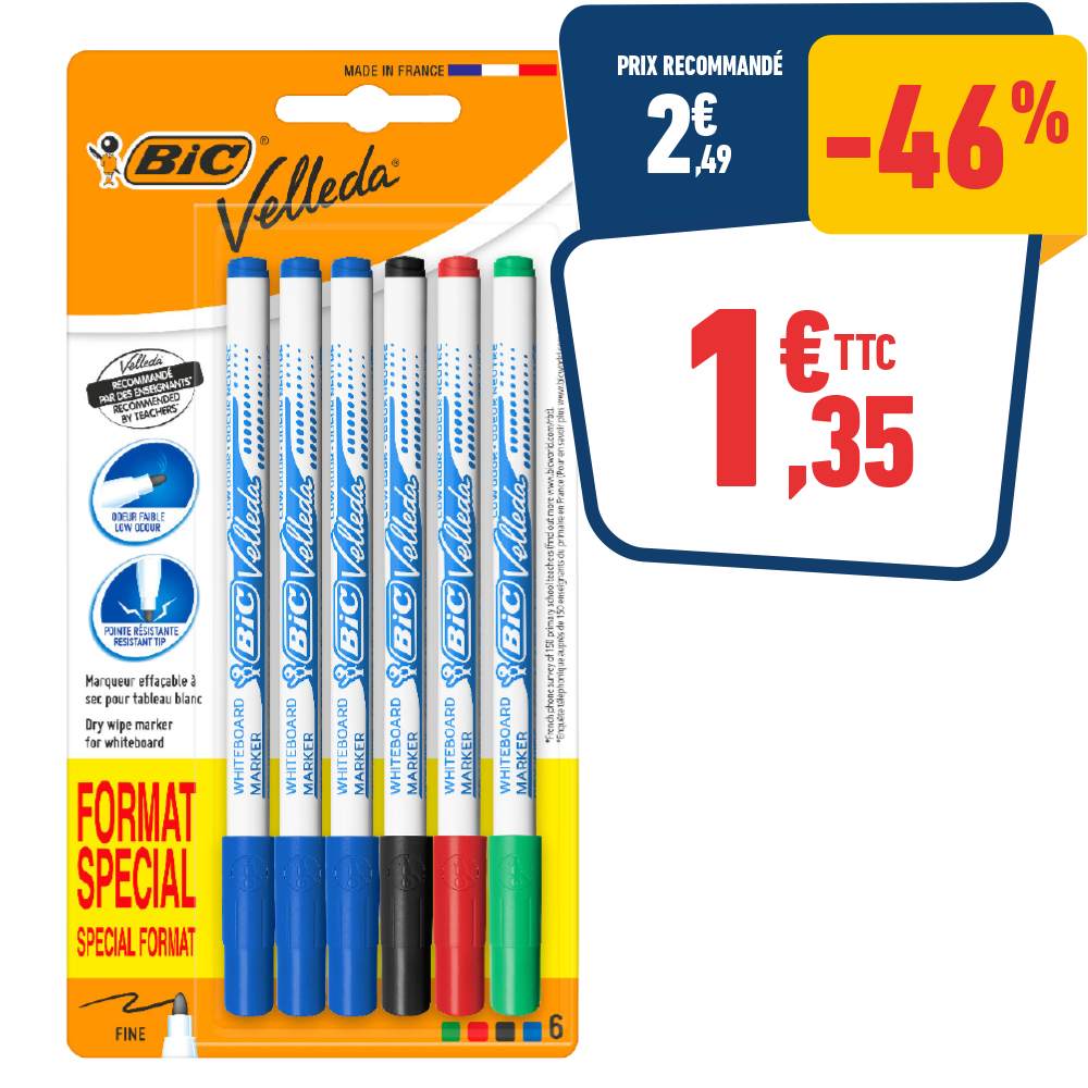 6 FEUTRES EFFAÇABLES VELLEDA