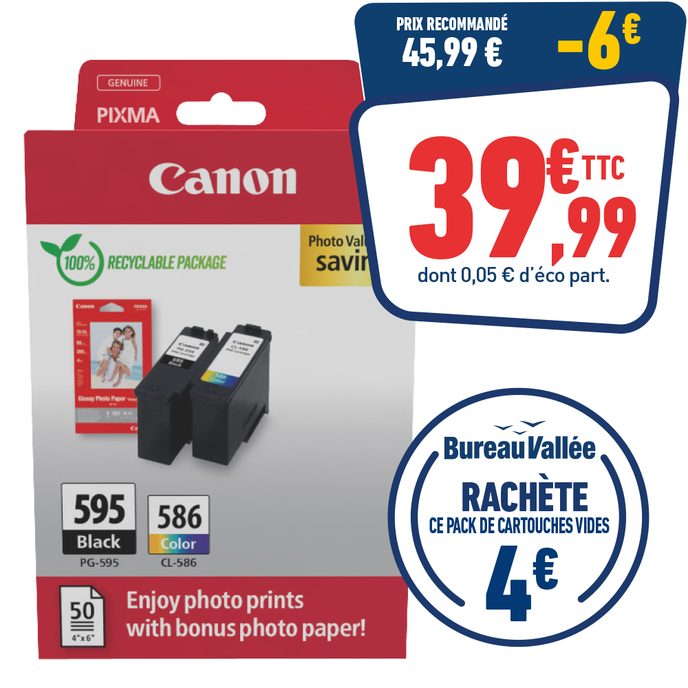 PACK DE 2 CARTOUCHES D'ENCRE CANON PG-595/CL-586