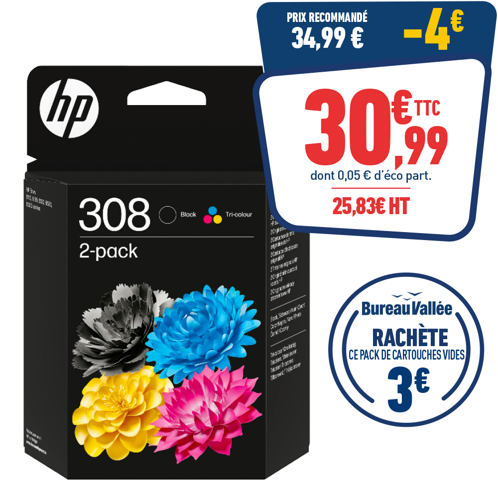 PACK DE 2 CARTOUCHES D’ENCRE HP 308