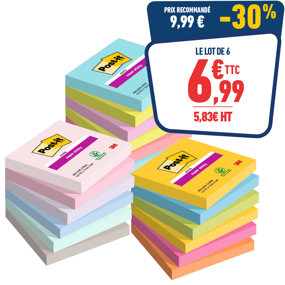 NOTES REPOSITIONNABLES 76x76 MM - 6 BLOCS DE 90 FEUILLES