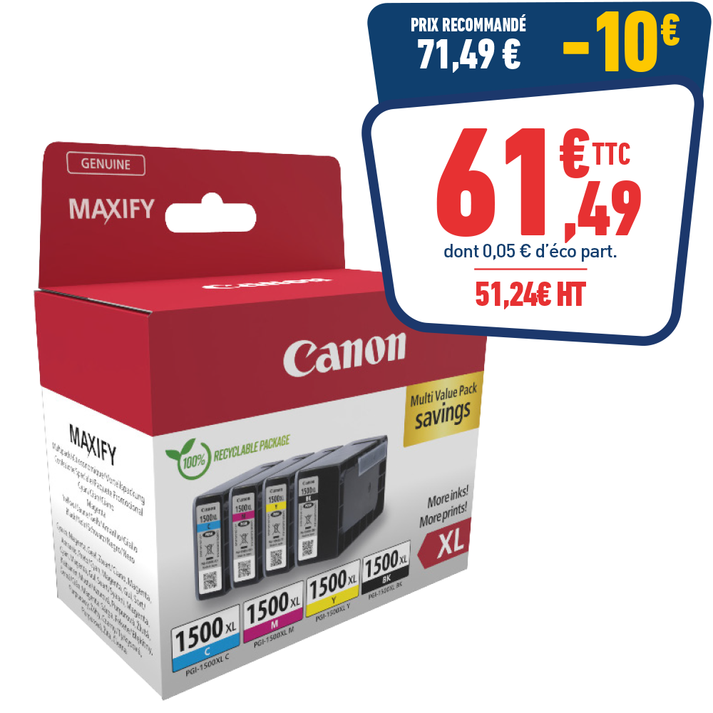 PACK DE 4 CARTOUCHES D’ENCRE CANON PGI-1500XL