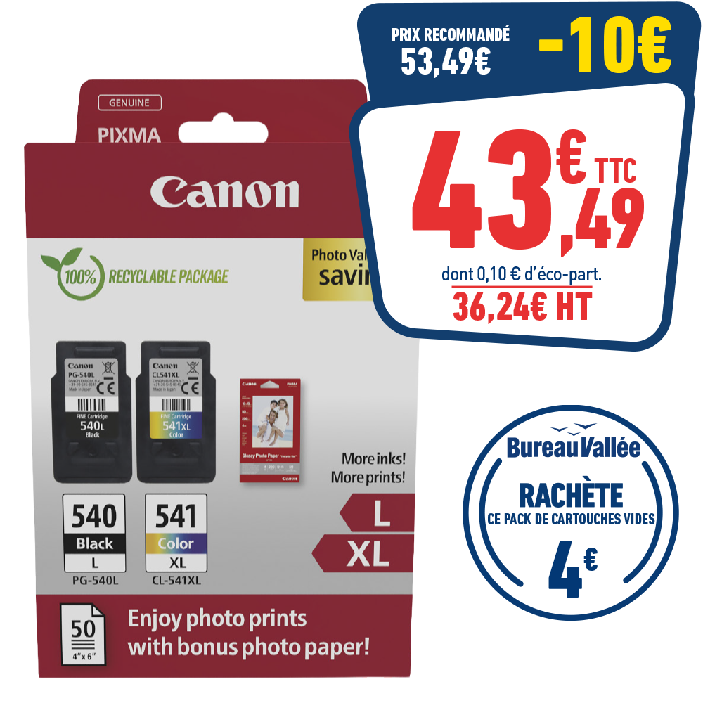 PACK DE 2 CARTOUCHES D'ENCRE CANON PG-540L/CL-541XL