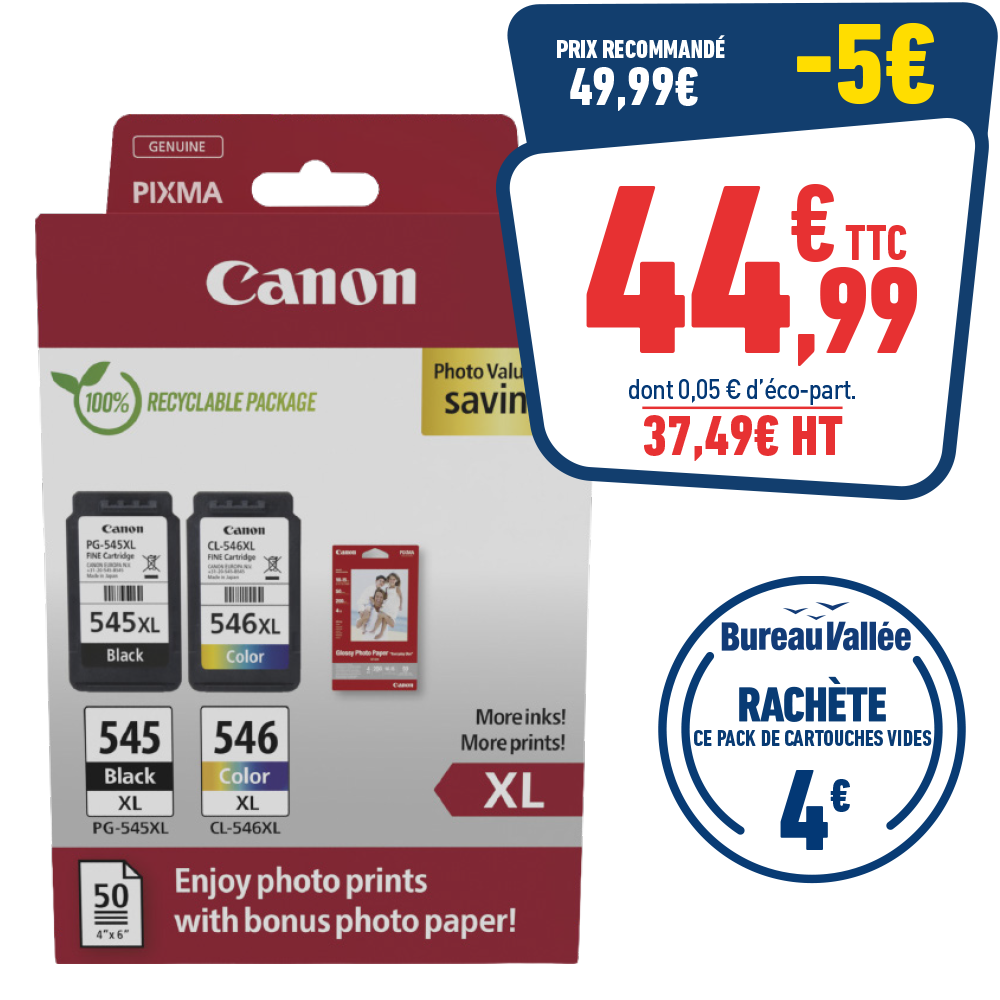 PACK DE 2 CARTOUCHES D'ENCRE CANON PG-545XL/CL-546XL