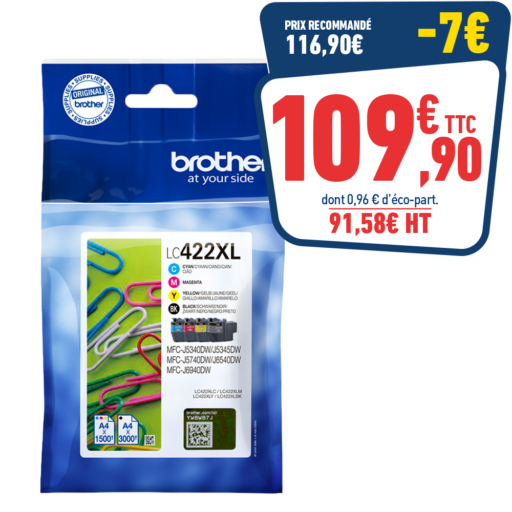 PACK DE 4 CARTOUCHES D'ENCRE BROTHER LC422XL