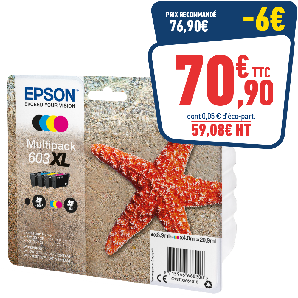 PACK DE 4 CARTOUCHES D'ENCRE EPSON 603XL ETOILE DE MER