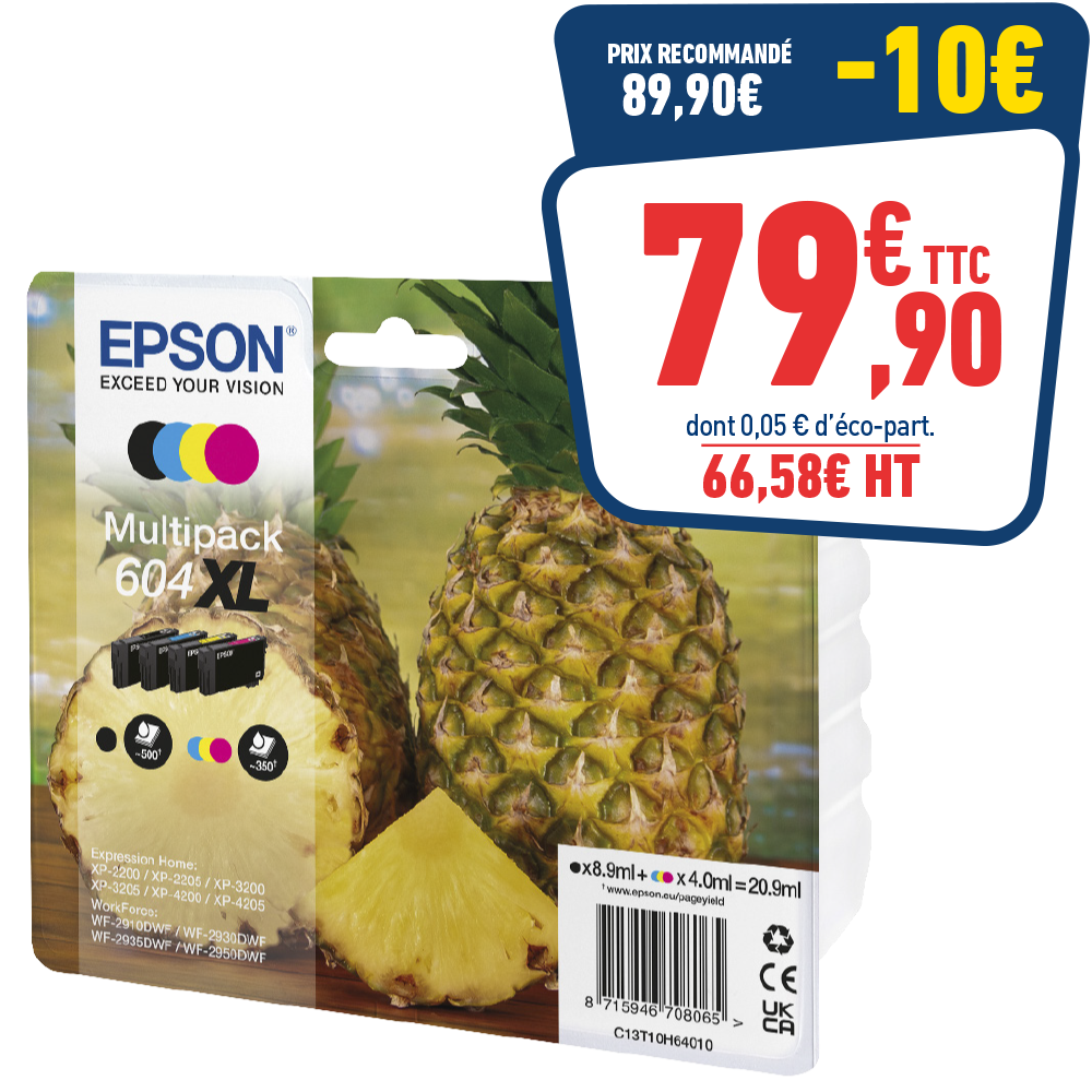PACK DE 4 CARTOUCHES D'ENCRE EPSON 604XL ANANAS