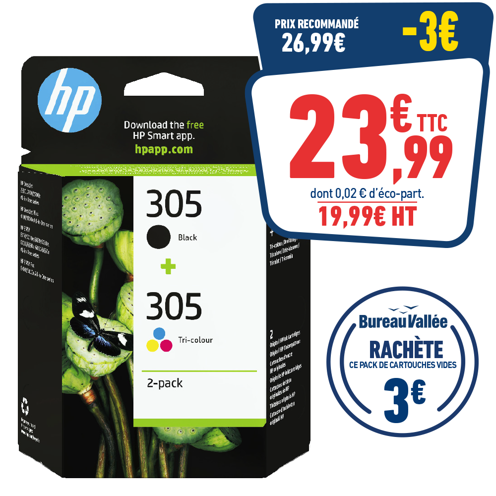 PACK DE 2 CARTOUCHES D'ENCRE HP 305