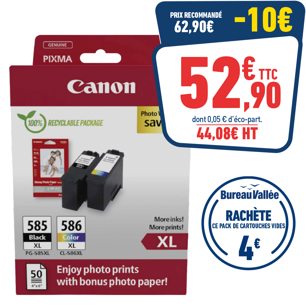 PACK DE 2 CARTOUCHES D'ENCRE CANON PG-585XL/CL-586XL