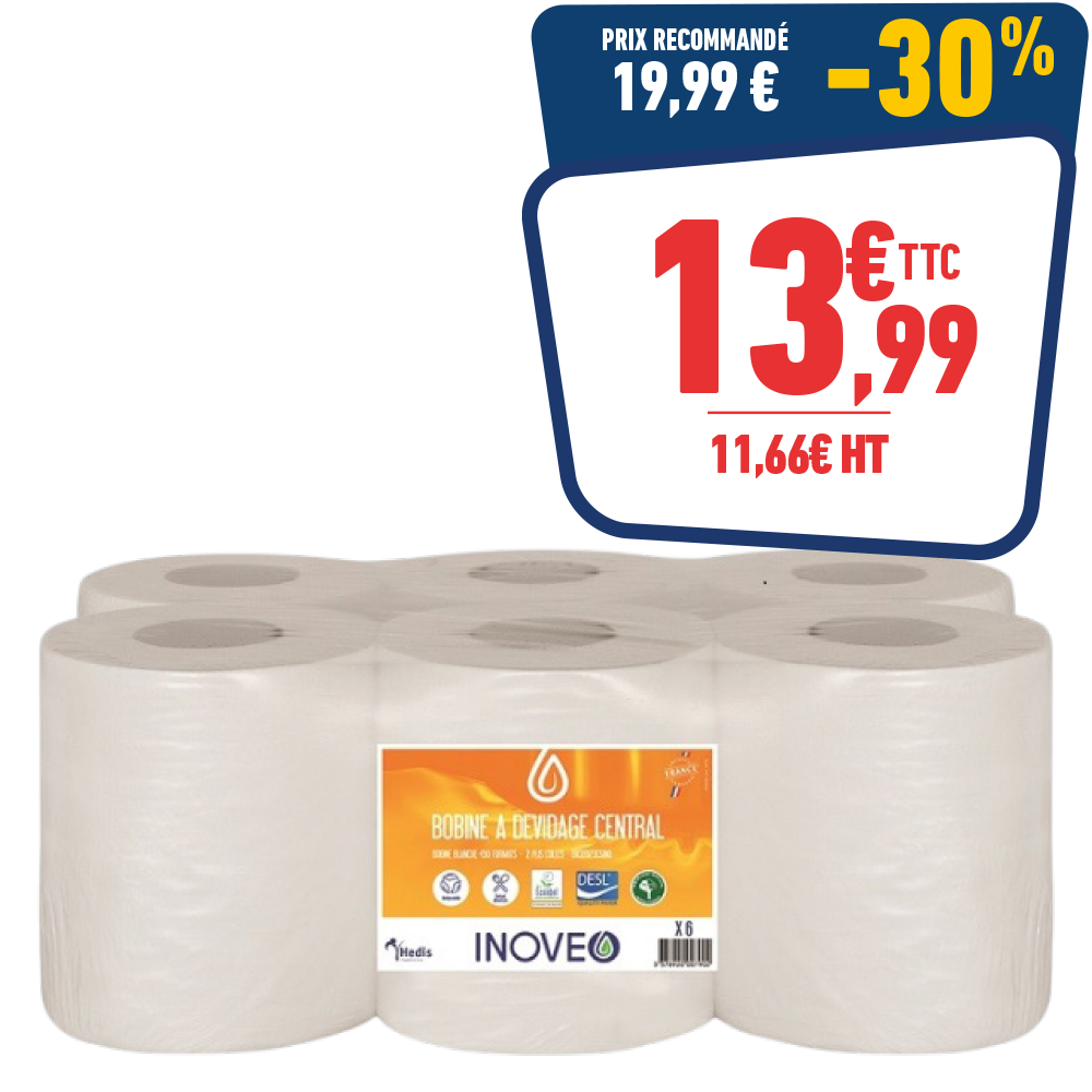 6 Bobines essuie-mains à dévidage central - 450 feuilles