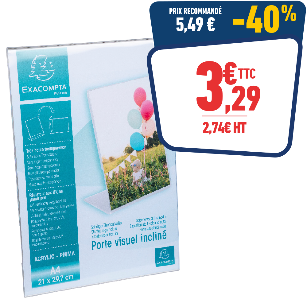 Porte-visuel incliné A4 cristal