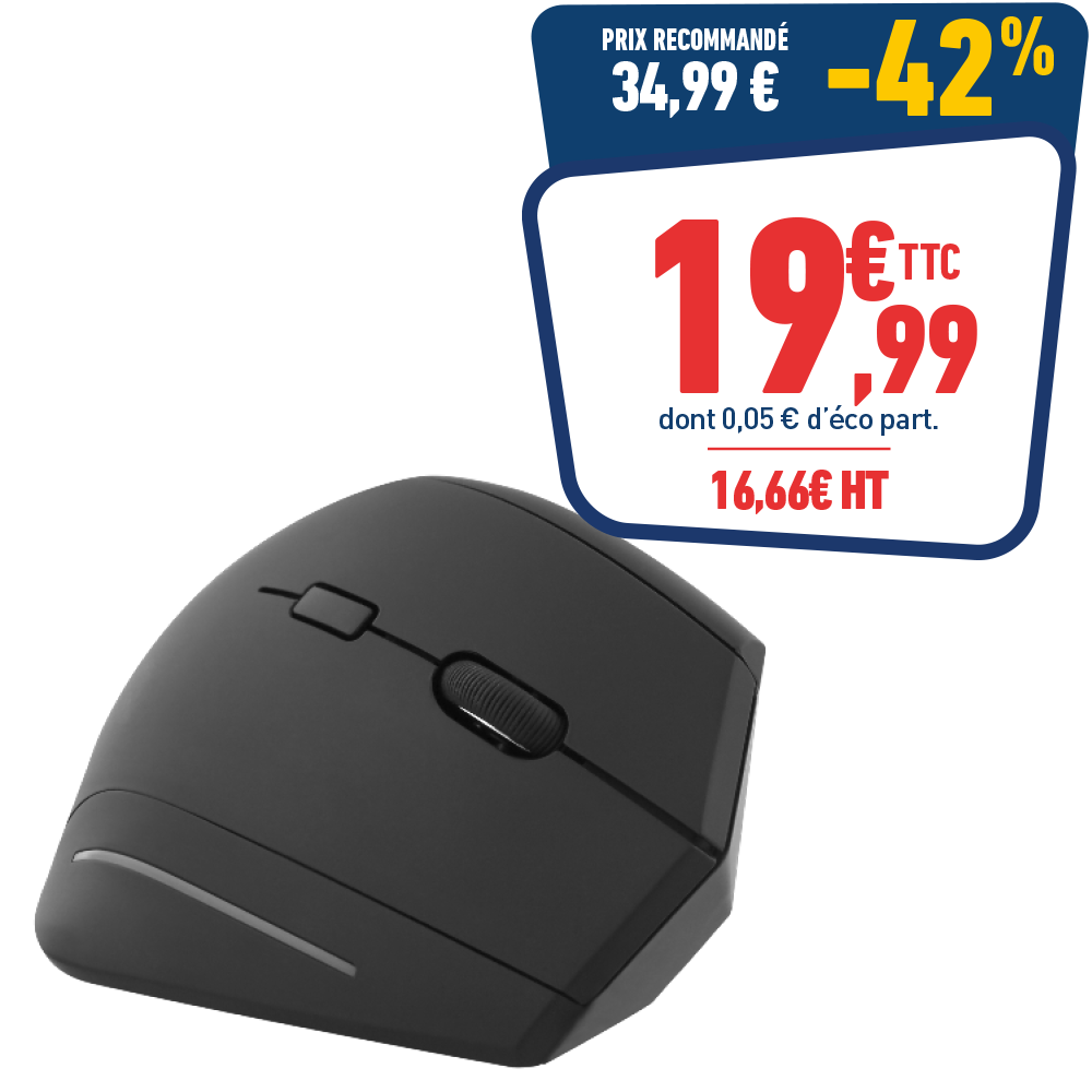 SOURIS ERGONOMIQUE VERTICALE SANS FIL T'NB NOIRE