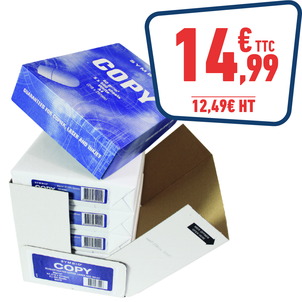 CARTON DE 5 RAMETTES DE 500 FEUILLES PAPIER BLANC - A4 - 80 GR