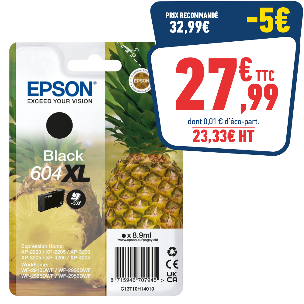 CARTOUCHE D'ENCRE EPSON 604XL ANANAS NOIRE