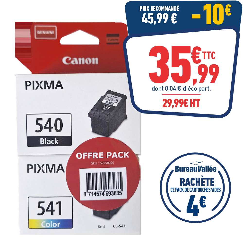 PACK DE 2 CARTOUCHES D’ENCRE CANON PG-540/CL-541