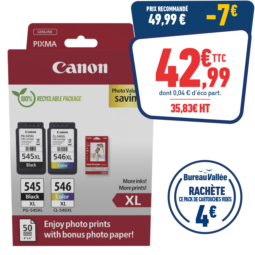 PACK DE 2 CARTOUCHES D’ENCRE CANON PG-545XL/CL-546XL