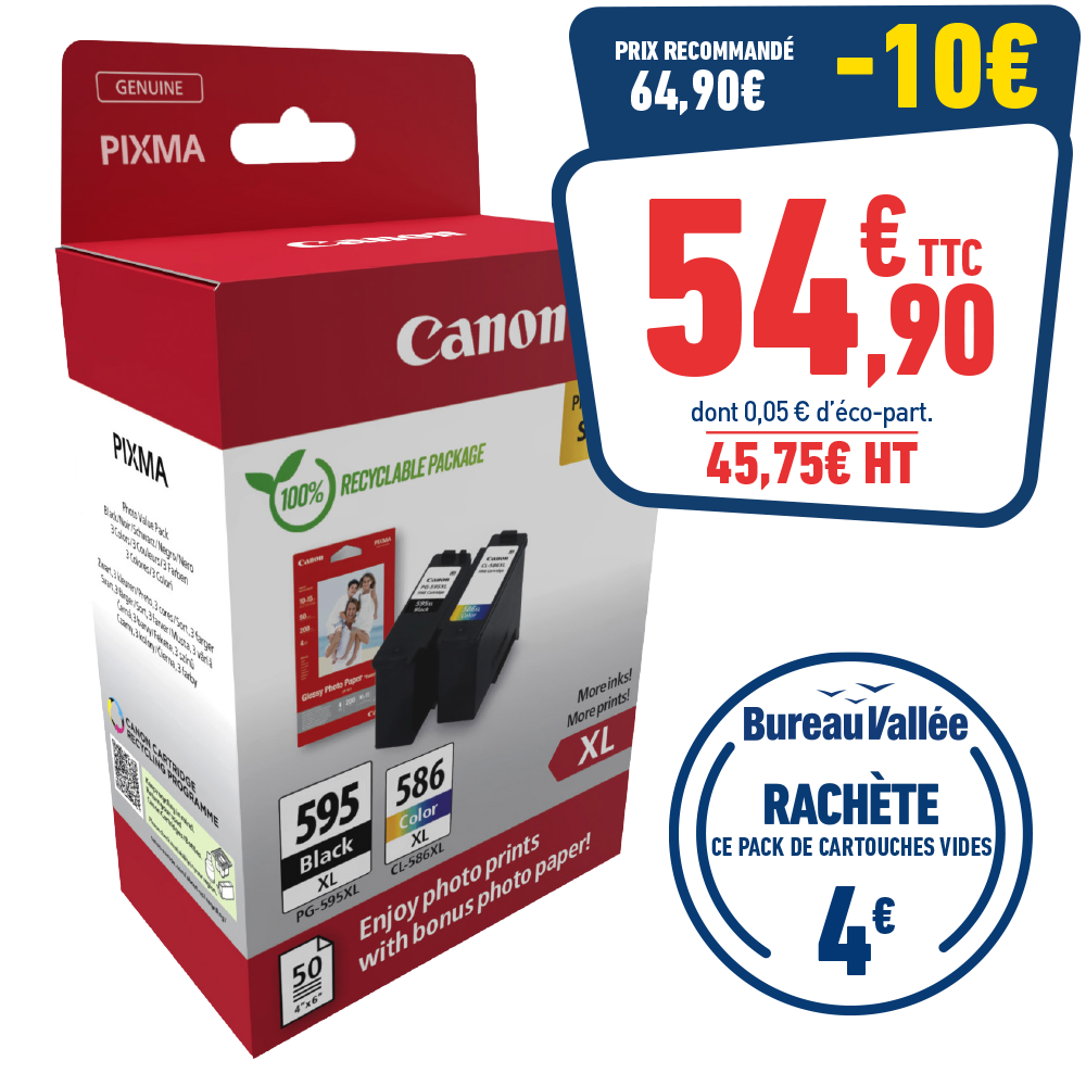 PACK DE 2 CARTOUCHES D’ENCRE CANON PG-595XL/CL-586XL