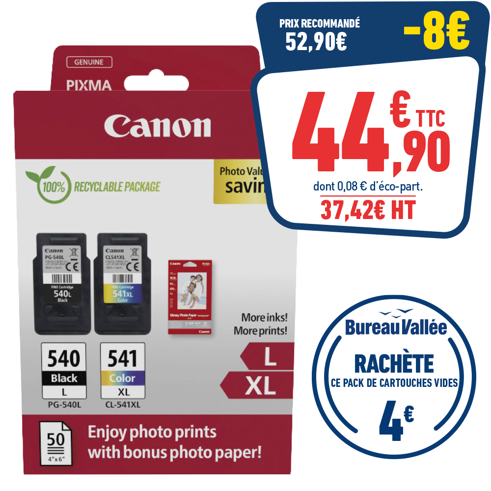 PACK DE 
2 CARTOUCHES D’ENCRE CANON PG-540L/CL-541XL