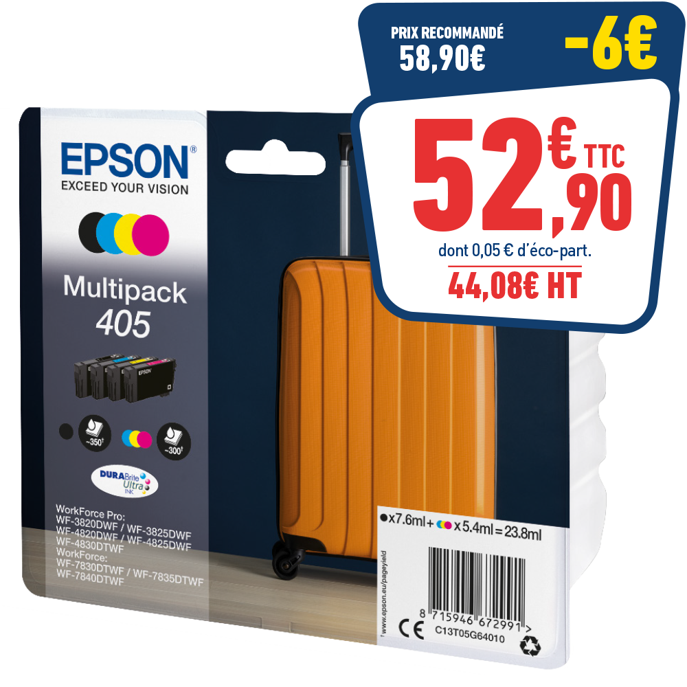 PACK DE 4 CARTOUCHES D’ENCRE EPSON 405 «VALISE»