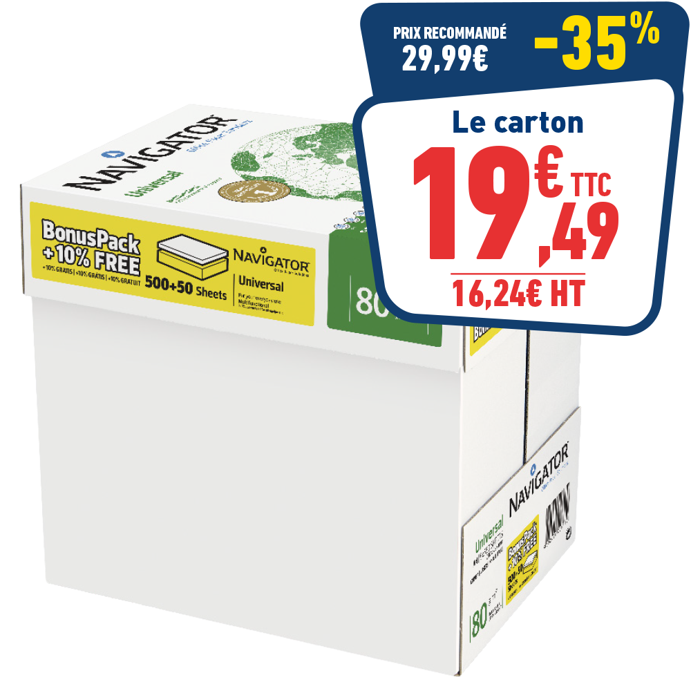 CARTON DE 5 RAMETTES DE 550 FEUILLES «NAVIGATOR»