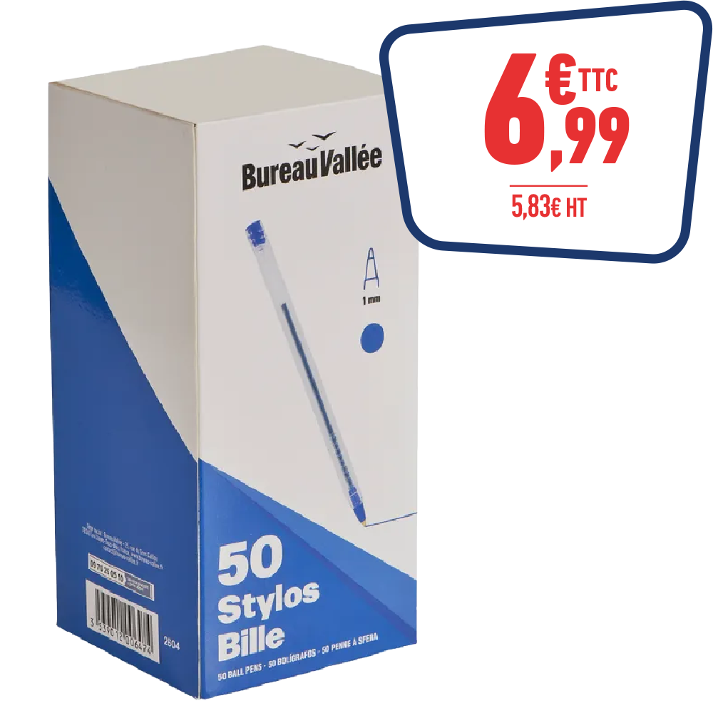 50 STYLOS BILLE BLEU