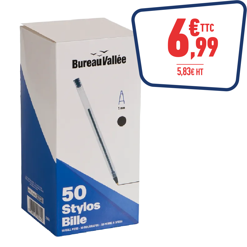50 STYLOS BILLE BLEU