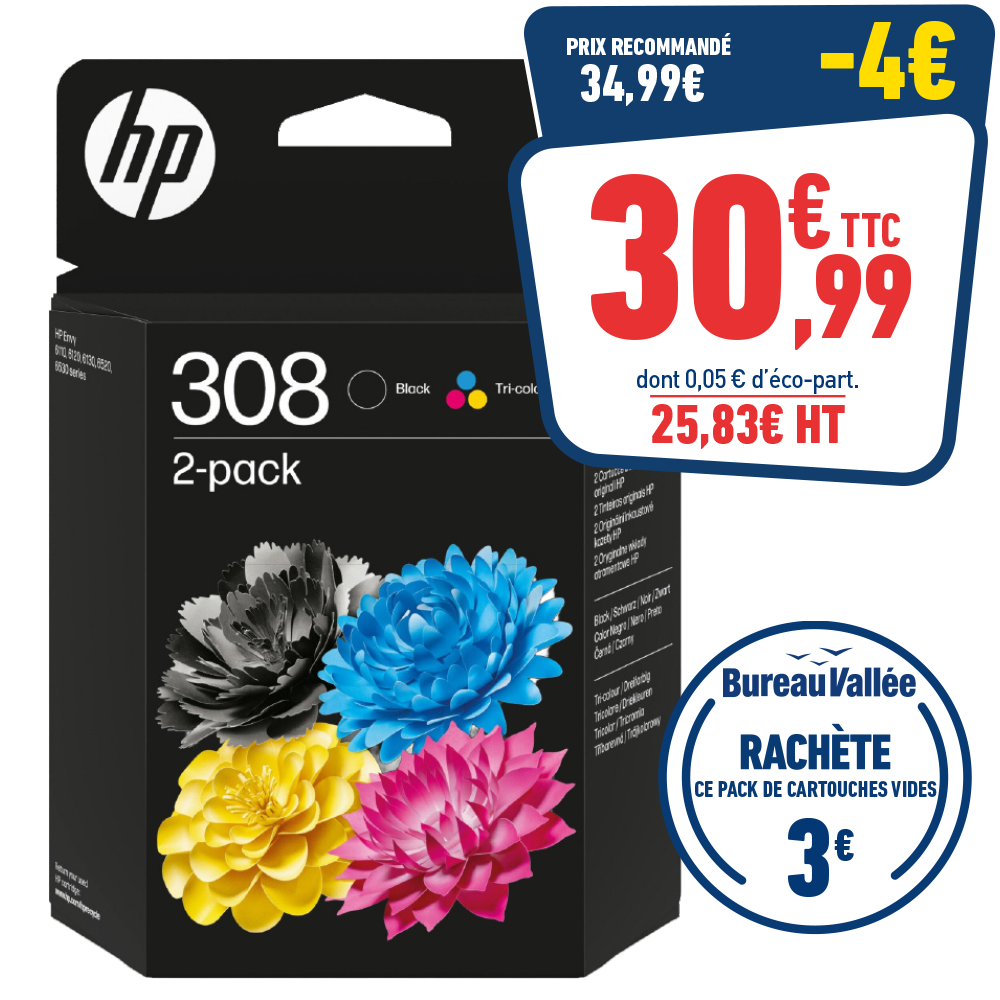 PACK DE 2 CARTOUCHES D’ENCRE HP 308