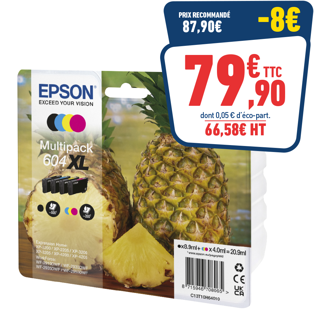 PACK DE 4 CARTOUCHES D’ENCRE EPSON 604XL «ANANAS»