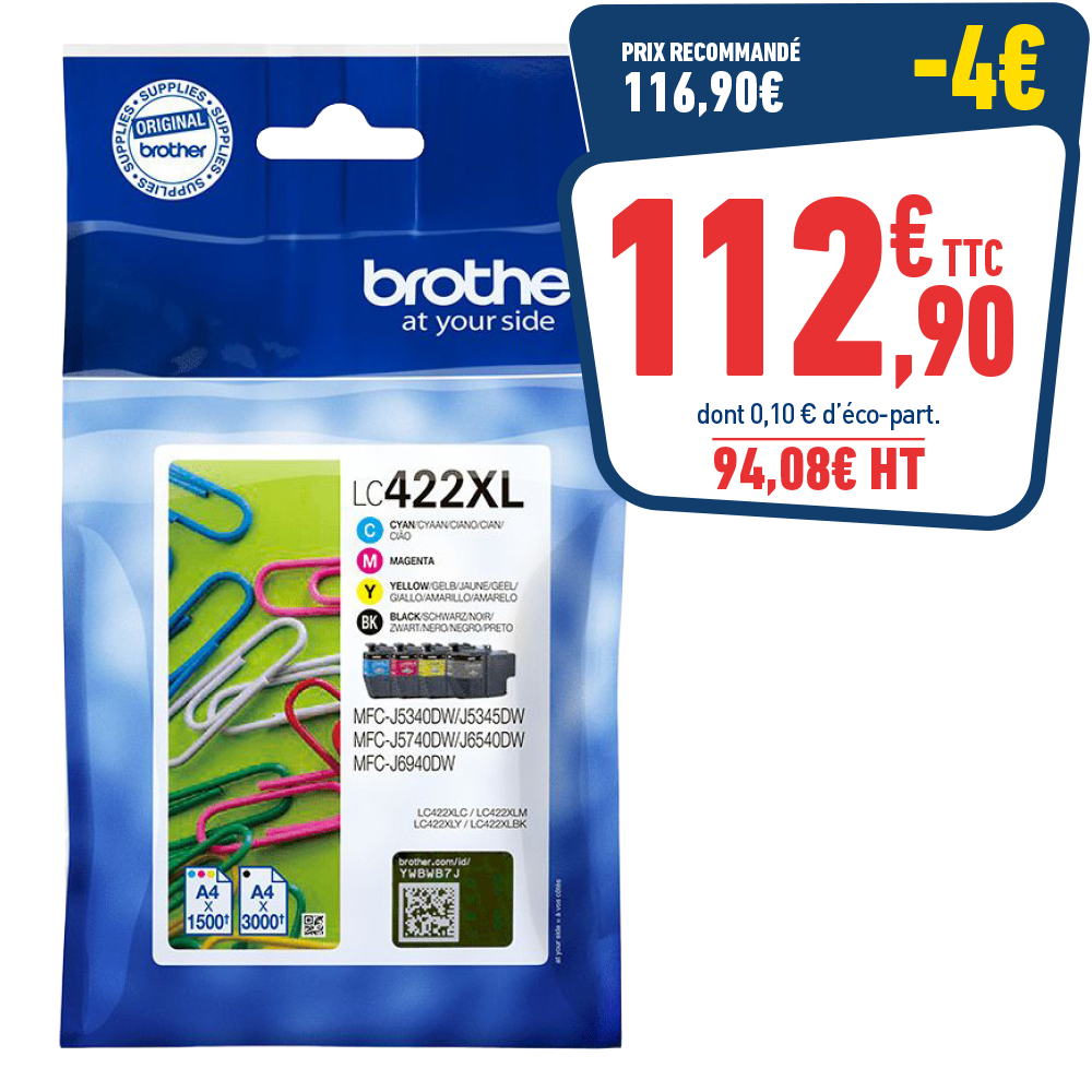 PACK DE 4 CARTOUCHES D’ENCRE BROTHER LC422XL